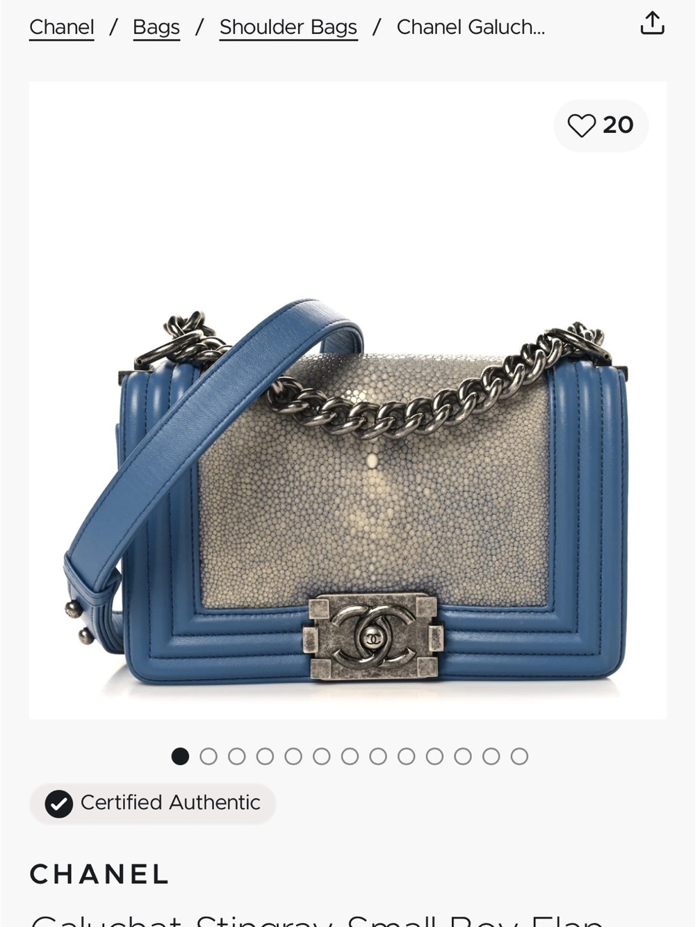 CHANEL Blue Stingray Boy Flap Shoulder Bag. Like New. Exotic.